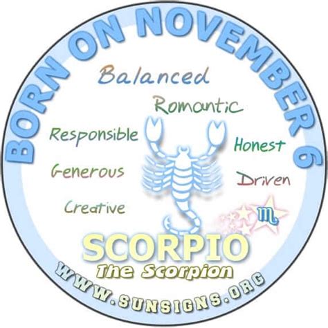 sterrenbeeld 6 november|6 November Birthday: Personality, Zodiac, Love, Career, And Health